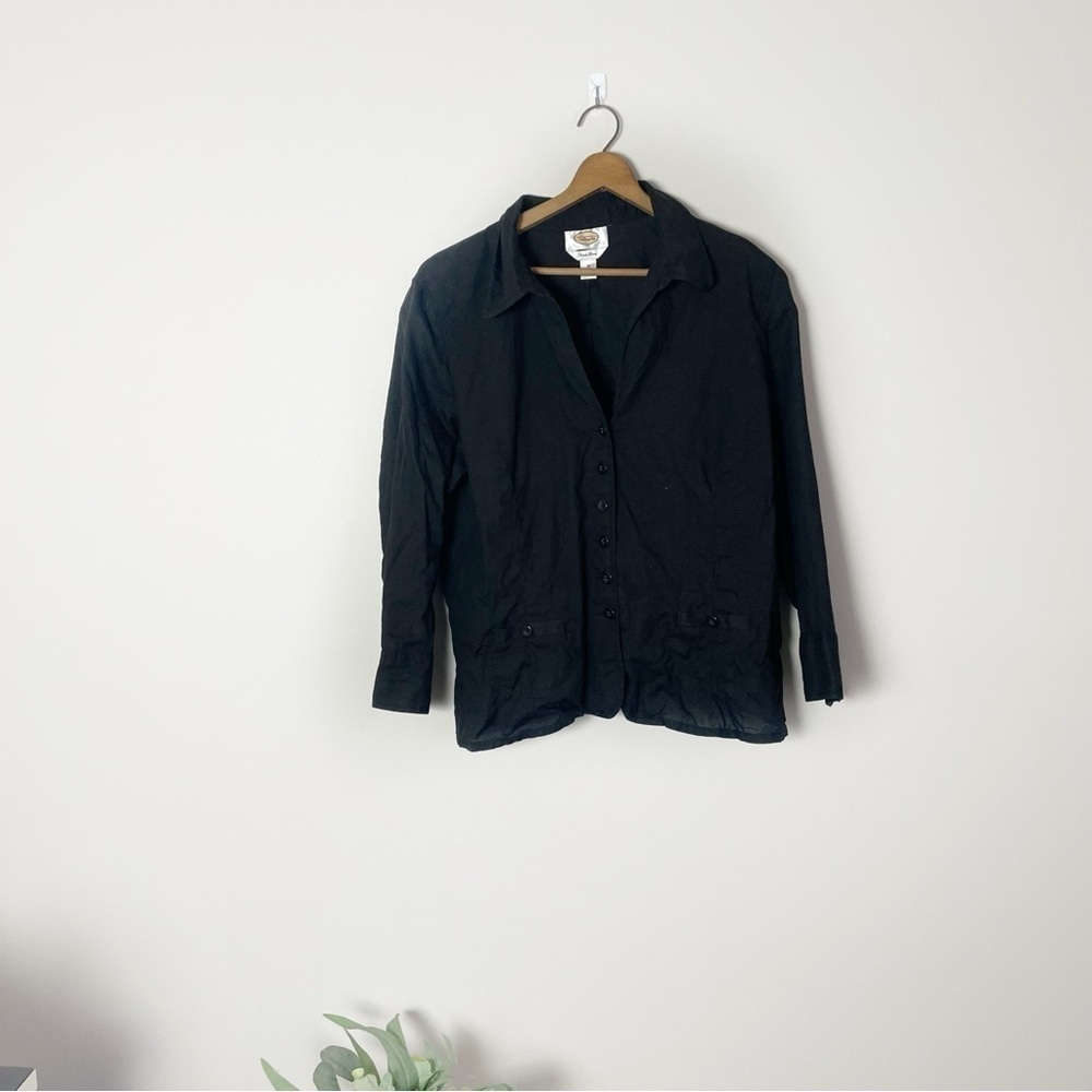 [Talbots] Black Women's 100% Irish Linen Button Down Top Lagenlook Contemporary